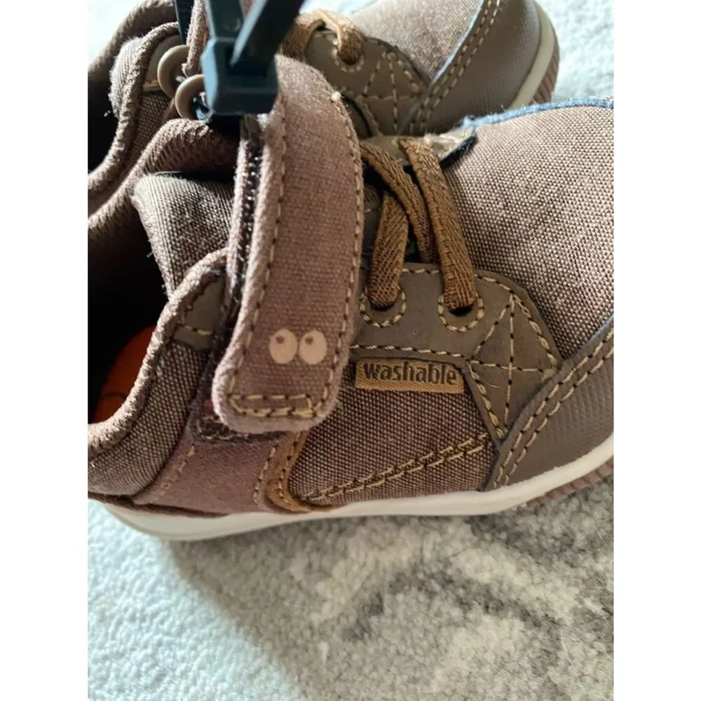 Stride Rite-Baby Walker Brown Canvas Sneakers with Velcro stretchy laces